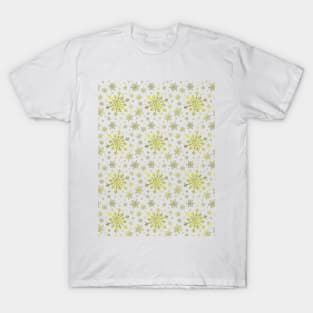 White & Yellow Gold Pretty Snowflake Winter Pattern T-Shirt